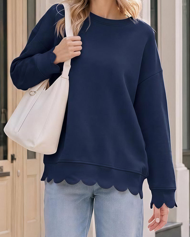 Willluxe® Scalloped Edge Crewneck Pullover Sweatshirt