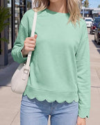 Willluxe® Scalloped Edge Crewneck Pullover Sweatshirt