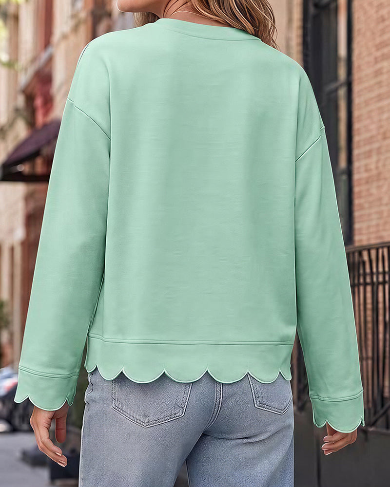 Willluxe® Scalloped Edge Crewneck Pullover Sweatshirt