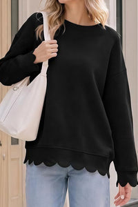 Willluxe® Scalloped Edge Crewneck Pullover Sweatshirt