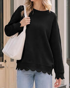Willluxe® Scalloped Edge Crewneck Pullover Sweatshirt
