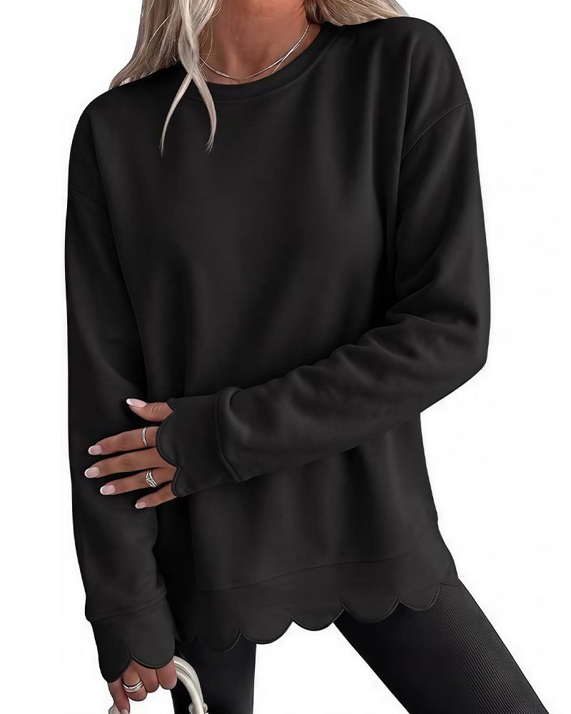 Willluxe® Scalloped Edge Crewneck Pullover Sweatshirt