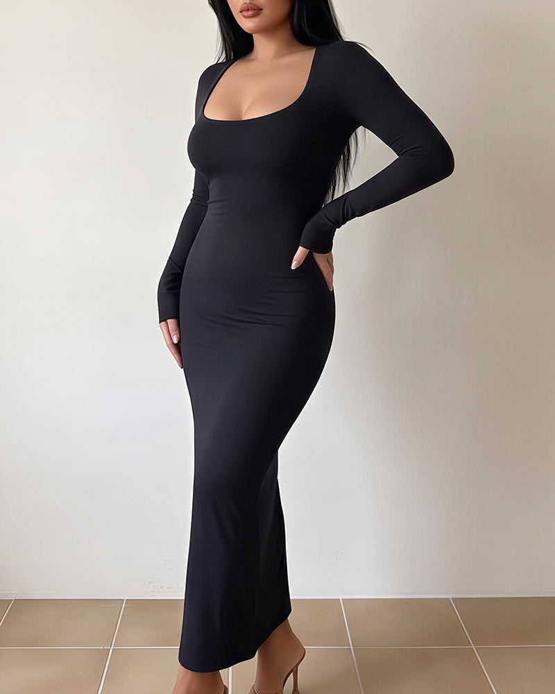 Willluxe® Square Neck Bodycon Maxi Dress