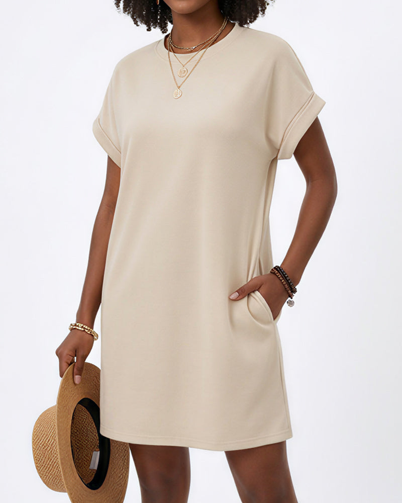 Willluxe® Casual Loose Crew Neck T-Shirt Dress With Pockets