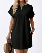 Willluxe® Casual Loose Crew Neck T-Shirt Dress With Pockets