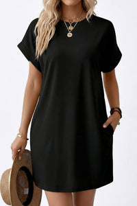 Willluxe® Casual Loose Crew Neck T-Shirt Dress With Pockets
