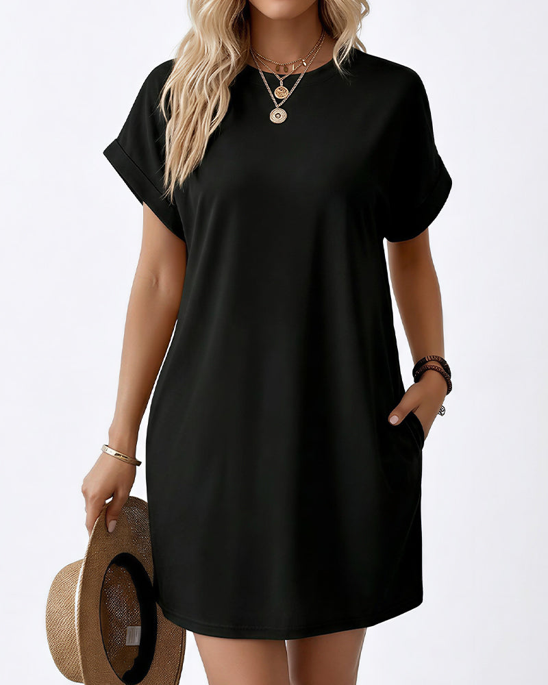Willluxe® Casual Loose Crew Neck T-Shirt Dress With Pockets