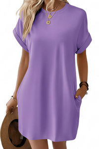 Willluxe® Casual Loose Crew Neck T-Shirt Dress With Pockets