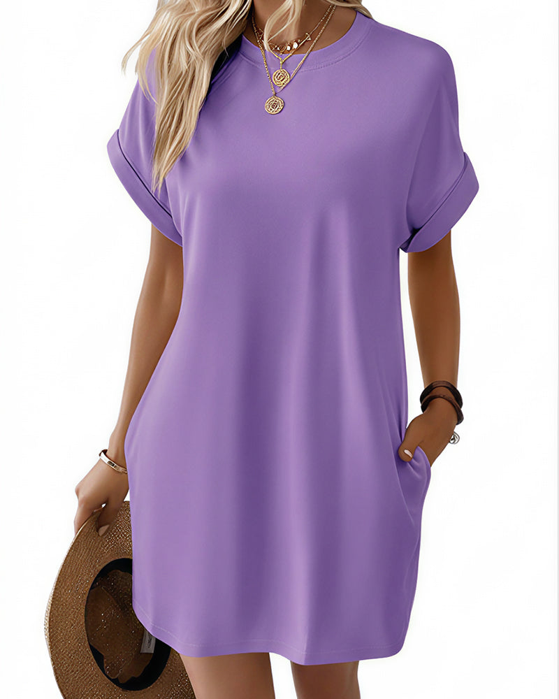 Willluxe® Casual Loose Crew Neck T-Shirt Dress With Pockets