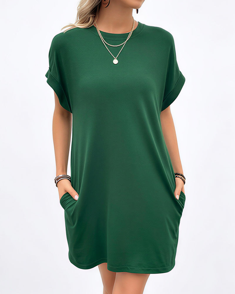Willluxe® Casual Loose Crew Neck T-Shirt Dress With Pockets