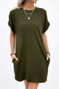 Willluxe® Casual Loose Crew Neck T-Shirt Dress With Pockets