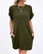 Willluxe® Casual Loose Crew Neck T-Shirt Dress With Pockets