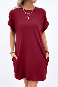 Willluxe® Casual Loose Crew Neck T-Shirt Dress With Pockets
