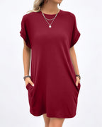 Willluxe® Casual Loose Crew Neck T-Shirt Dress With Pockets