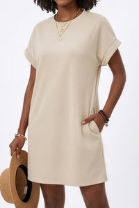 Willluxe® Casual Loose Crew Neck T-Shirt Dress With Pockets
