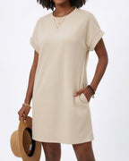 Willluxe® Casual Loose Crew Neck T-Shirt Dress With Pockets