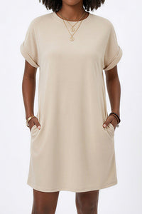 Willluxe® Casual Loose Crew Neck T-Shirt Dress With Pockets