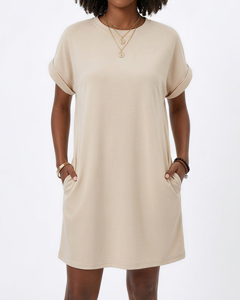 Willluxe® Casual Loose Crew Neck T-Shirt Dress With Pockets