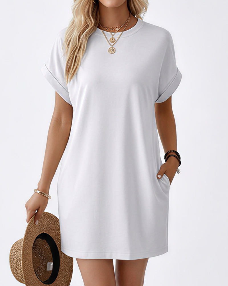 Willluxe® Casual Loose Crew Neck T-Shirt Dress With Pockets