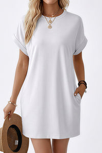 Willluxe® Casual Loose Crew Neck T-Shirt Dress With Pockets
