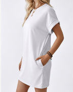 Willluxe® Casual Loose Crew Neck T-Shirt Dress With Pockets