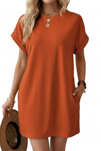 Willluxe® Casual Loose Crew Neck T-Shirt Dress With Pockets