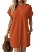 Willluxe® Casual Loose Crew Neck T-Shirt Dress With Pockets