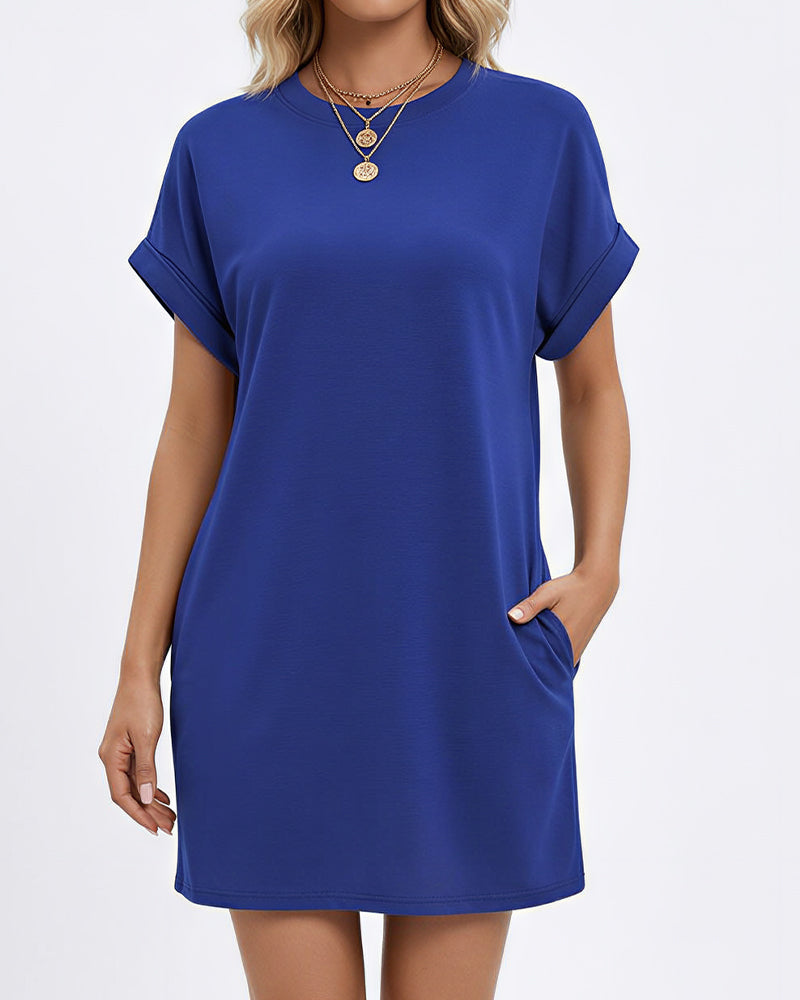 Willluxe® Casual Loose Crew Neck T-Shirt Dress With Pockets