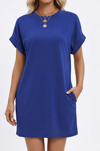 Willluxe® Casual Loose Crew Neck T-Shirt Dress With Pockets