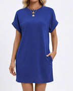 Willluxe® Casual Loose Crew Neck T-Shirt Dress With Pockets