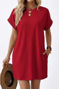 Willluxe® Casual Loose Crew Neck T-Shirt Dress With Pockets