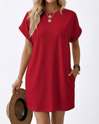 Willluxe® Casual Loose Crew Neck T-Shirt Dress With Pockets