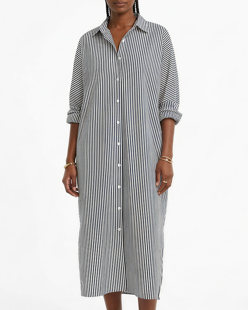 Willluxe® Oversized Striped Maxi Shirt Dress