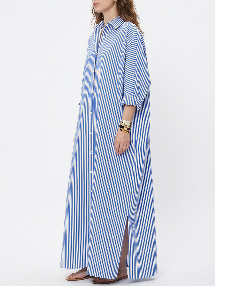 Willluxe® Oversized Striped Maxi Shirt Dress