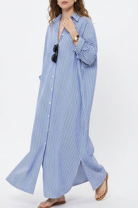 Willluxe® Oversized Striped Maxi Shirt Dress