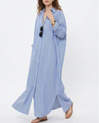 Willluxe® Oversized Striped Maxi Shirt Dress