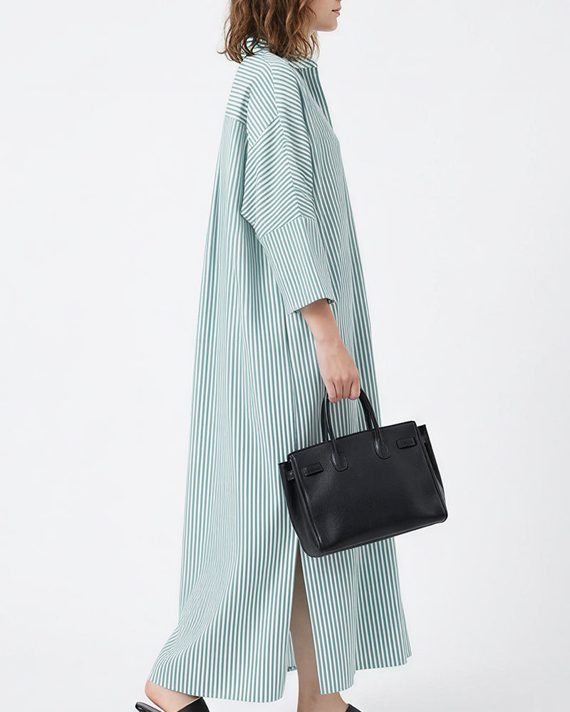 Willluxe® Oversized Striped Maxi Shirt Dress