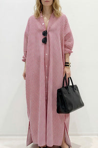 Willluxe® Oversized Striped Maxi Shirt Dress