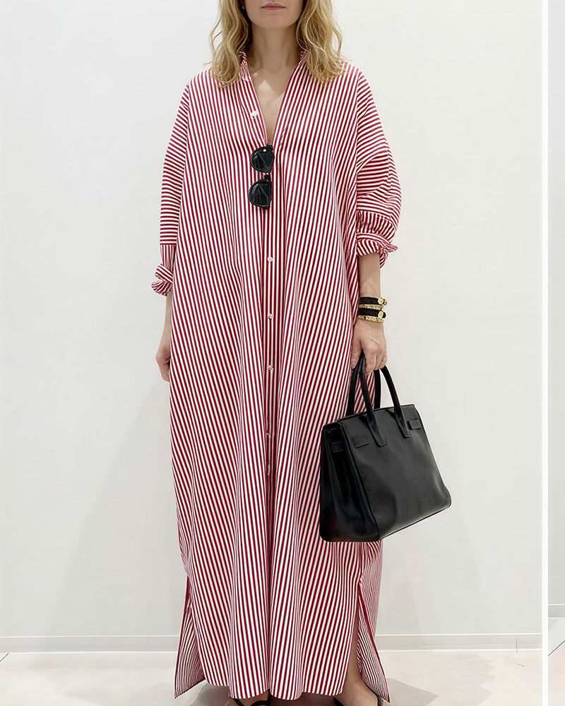 Willluxe® Oversized Striped Maxi Shirt Dress
