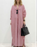 Willluxe® Oversized Striped Maxi Shirt Dress