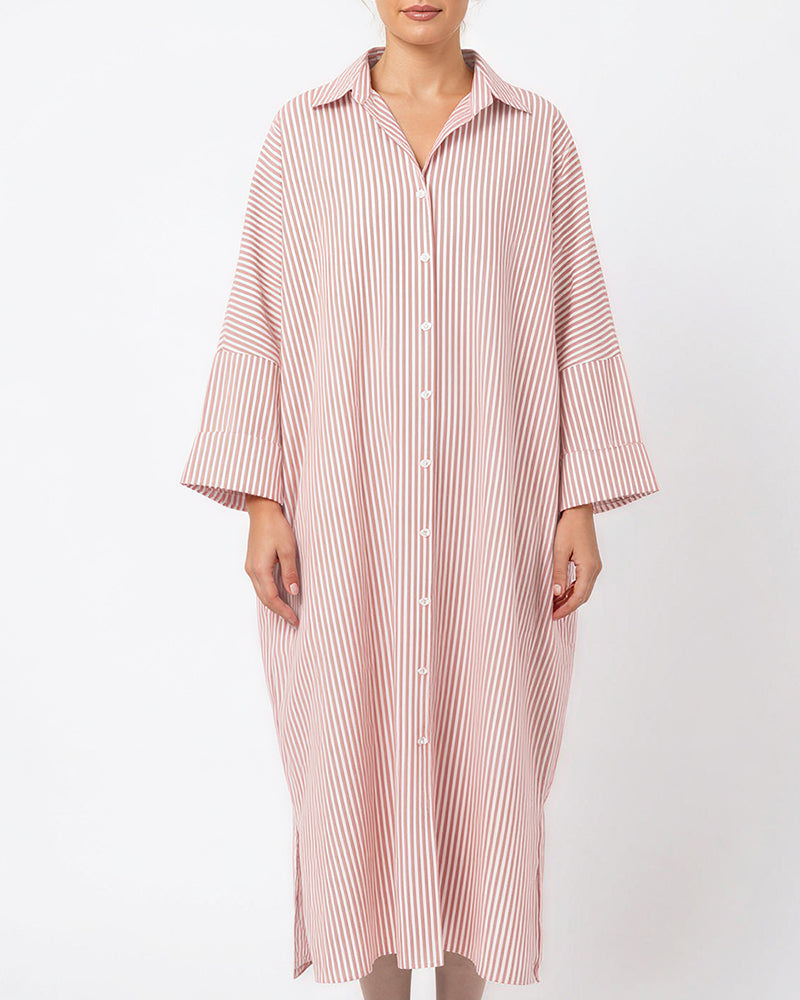 Willluxe® Oversized Striped Maxi Shirt Dress