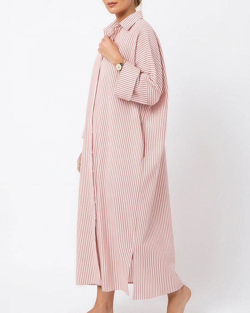 Willluxe® Oversized Striped Maxi Shirt Dress