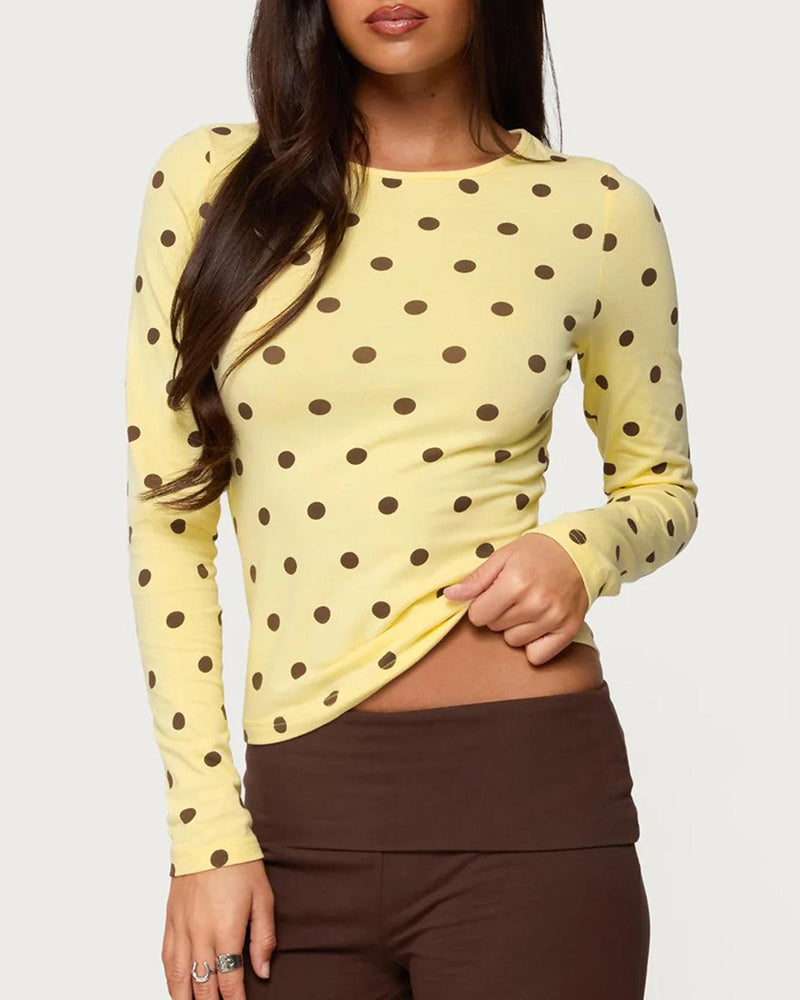 Willluxe® Retro Polka Dot Slim Fit Long Sleeve Top