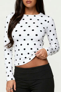 Willluxe® Retro Polka Dot Slim Fit Long Sleeve Top