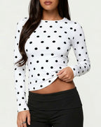 Willluxe® Retro Polka Dot Slim Fit Long Sleeve Top