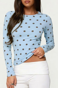 Willluxe® Retro Polka Dot Slim Fit Long Sleeve Top