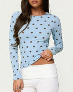 Willluxe® Retro Polka Dot Slim Fit Long Sleeve Top