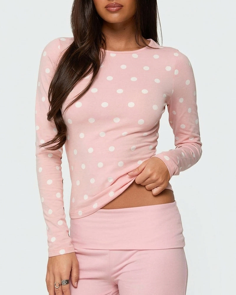 Willluxe® Retro Polka Dot Slim Fit Long Sleeve Top
