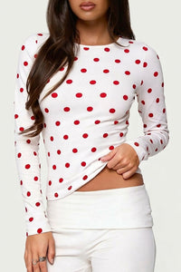 Willluxe® Retro Polka Dot Slim Fit Long Sleeve Top