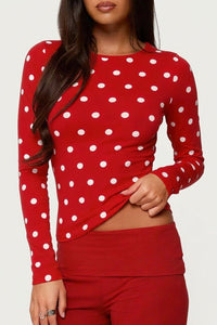 Willluxe® Retro Polka Dot Slim Fit Long Sleeve Top
